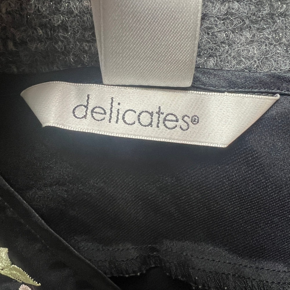 Delicates Black Floral Embroidered Satin Sheer Camisole Y2K Lingerie Slip Medium - Picture 8 of 11